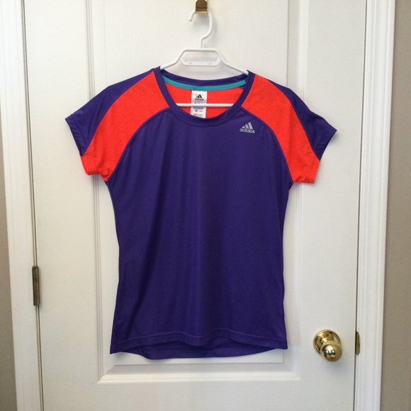Adidas Climalite Crew Neck Athletic Medium Top Purple Orange